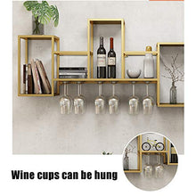 Porta bottiglie da vino Portabottiglie da parete con ripiano espositivo, portabottiglie industriale da appendere con 6 portabicchieri, ripiani a muro per esposizione di vini, oro / 41,7 x 7,87 x 16