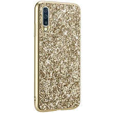 Saceebe Compatibile con Galaxy A70 Custodia Silicone TPU Paillettes Glitter Strass Silicone TPU Case PC Coperture [placcatura bordo] Bumper Case Ultra Sottile Antigraffio,oro&