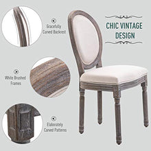 homcom Set 2 Sedie per Soggiorno o Sala da Pranzo Stile Classico rétro in Legno e Lino con Schienale Medaglione Bianco Avorio