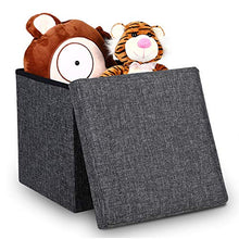 Deuba Pouf imbottito pieghevole e spazio interno coperchio 40L simil lino grigio scuro 38x38x38cm poggiapiedi o sgabello