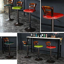 YS Sedia Sgabello da Bar Sedile Bar, Ferro Arte Tempo Libero Ruota Vintage Sala da Pranzo Schienale in Legno Massello Regolabile in Altezza Stile Industriale Alto per Cucina Pub Sala Studio,Frutta Ve