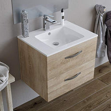 Mobile bagno SOSPESO 80 cm con lavabo in ceramica e specchio con cassetti ROVERE CHIARO LINDA 8280