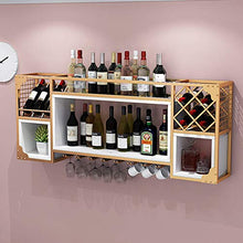 Portabottiglie in legno massello in ferro battuto, portabottiglie in vetro per calice di lusso leggero a parete/A / 120×25×60cm