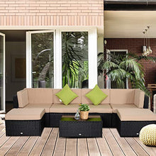 Outsunny Set 7 Pezzi Salotto da Esterni con Poltrona Pouf Tavolino| Mobili da Giardino in Rattan | Colore: Nero, Beige
