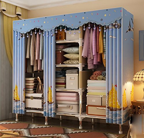 LyMei Armadio Guardaroba Portatile Organizzatore di immagazzinaggio del Guardaroba del Tessuto del gabinetto della casa dell'Armadio Pieghevole del Panno con i Pendenti, 128 * 45 * 172cm,C