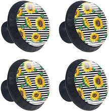 Girasoli gialli strisce bianche nere Pomelli per Porta Set di 4 Pomelli per Mobili Manopole per Cassetti Cucina Armadio Vetro