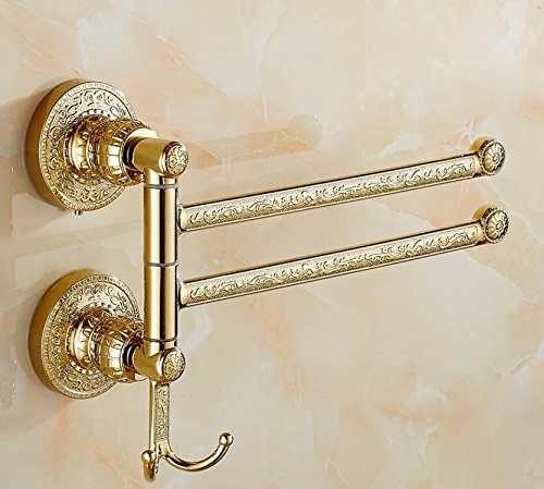 MBYW Portasciugamani Moderno Alto carico Portasciugamani Elegante da Bagno Mensola portaoggetti Stile retrò Europeo, Evento, mensola Bagno, Montaggio a Parete, 2 portasciugamani rotanti, Oro