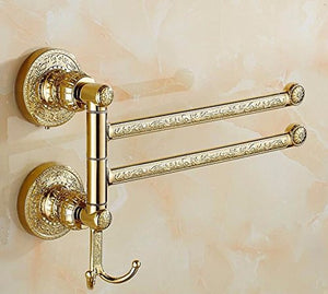 MBYW Portasciugamani Moderno Alto carico Portasciugamani Elegante da Bagno Mensola portaoggetti Stile retrò Europeo, Evento, mensola Bagno, Montaggio a Parete, 2 portasciugamani rotanti, Oro