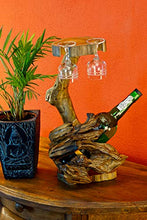 Kinaree - Portabottiglie in legno di radica, 41 cm, elegante e decorativo per 1 bottiglia e 2 bicchieri (naturale)