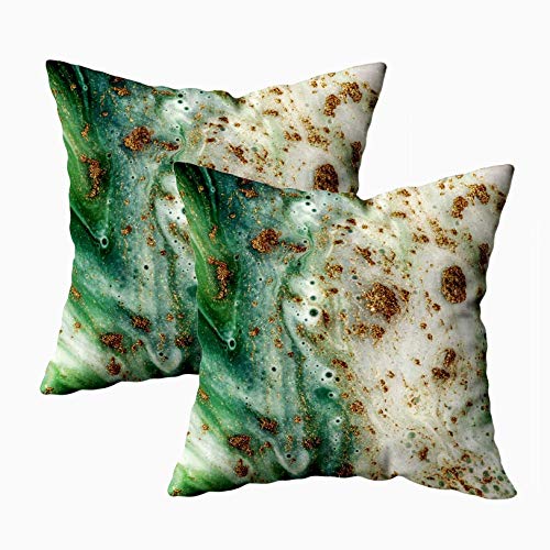 Kris.D Federe per Cuscini con Cerniera, federe quadrate per Fodere per Cuscino 2 Pezzi Molto Bello Colore Verde Polvere di Bronzo Pittura Astratta Pittura su Federe per Cuscini da Fattoria Verde Oro