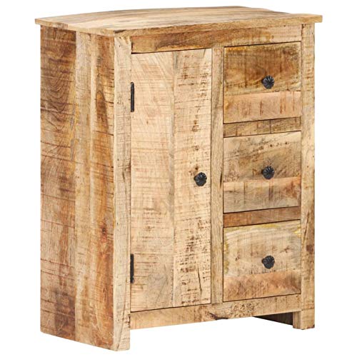 Tidyard Credenza Rustica in Legno Massello di Mango Grezzo con 3 Cassetti e 1 Anta,Armadietto Rustico in Legno Massello con Cassetti,Credenza con Cassetti,Credenza da Cucina in Legno 59x35x75 cm