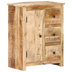 Tidyard Credenza Rustica in Legno Massello di Mango Grezzo con 3 Cassetti e 1 Anta,Armadietto Rustico in Legno Massello con Cassetti,Credenza con Cassetti,Credenza da Cucina in Legno 59x35x75 cm