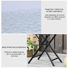 Outsunny Tavolo da Giardino Pieghevole in Metallo con Ripiano in Vetro e Blocco di Sicurezza, Φ45x50cm Nero