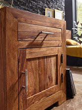 WOHNLING Comodino di Design in Legno massello sheesham 60 cm con cassetto e Porta Comodino per Boxspringbed