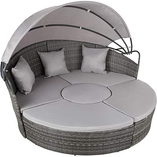 TecTake 800764 Letto Isola Alluminio Rattan, Sdraio Prendisole Arredo Esterno Giardino | Larghezza: ca. 180cm | Disponibile in Diversi Colori (Grau | No. 403422)