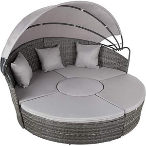 TecTake 800764 Letto Isola Alluminio Rattan, Sdraio Prendisole Arredo Esterno Giardino | Larghezza: ca. 180cm | Disponibile in Diversi Colori (Grau | No. 403422)
