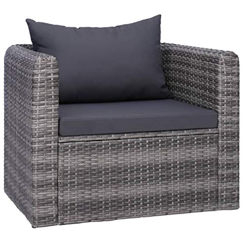 vidaXL Sedia da Giardino con Cuscini Elegante Raffinata Poltrona Relax Poltroncina da Esterno in Polyrattan Grigio Telaio in Acciaio Verniciato