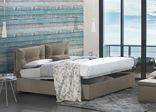 Talamo Italia Letto contenitore Matrimoniale Giulia, Made in Italy, Letto con rivestimento in tessuto, Apertura frontale, con materasso cm 160x190 incluso, Tortora