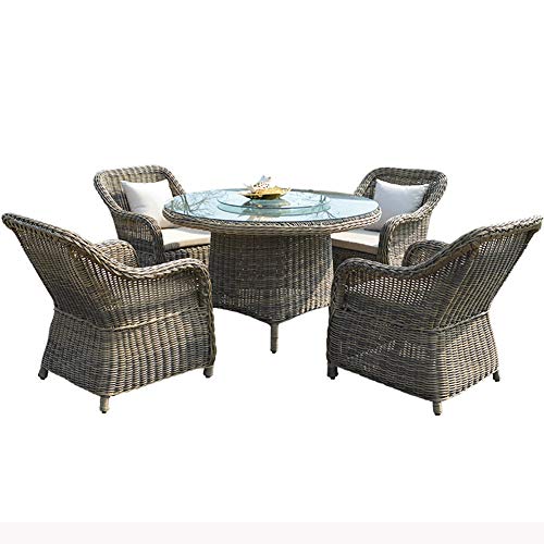 Set di Mobili da Giardino per Esterni, Set di Combinazioni di Sedie in Rattan per Famiglie da 5 Pezzi con Tavolino in Vetro Mobili da Conversazione in Vimini da Giardino per Tutte Le Stagioni