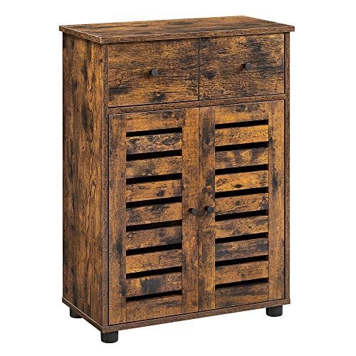 VASAGLE Armadietto, Mobile da Bagno con Cassetto e 2 Ante a Persiana, Mobiletto Multiuso, 1 Ripiano Regolabile, per Bagno Camera da Letto Salotto, Marrone Vintage BBK141X01