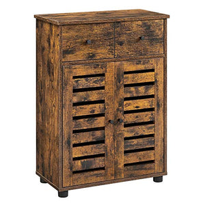 VASAGLE Armadietto, Mobile da Bagno con Cassetto e 2 Ante a Persiana, Mobiletto Multiuso, 1 Ripiano Regolabile, per Bagno Camera da Letto Salotto, Marrone Vintage BBK141X01