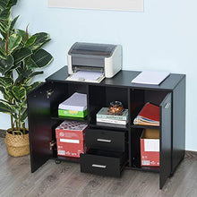 Vinsetto Armadietto Multifunzionale per l'Ufficio con Ruote a 360°, per Stampanti e Fascicoli, in Legno Nero 100x40x71cm