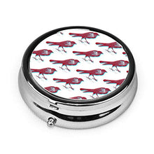 Scatola rotonda per medicina portatile, mini pillole in metallo, dispenser per pillole, borsa da tasca, regalo da viaggio, uccelli stereo