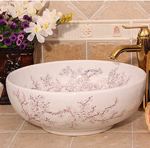 Jgophu, lavabo in ceramica anticata con fiori di prugna