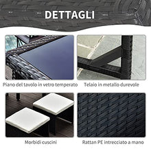 Outsunny Set Mobili da Giardino Rattan 5 Pezzi Tavolo 2 Sedie 2 Poggiapiedi con Cuscini Combinabili a Rettangolo