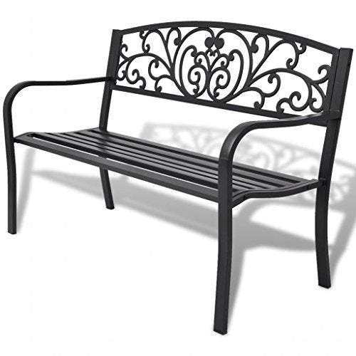 Tuduo - Panchina da giardino in ghisa, colore: nero, 127 x 60 x 85 cm