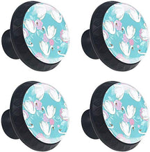 Cigno bianco rosa fiori blu Pomelli per Porta Set di 4 Pomelli per Mobili Manopole per Cassetti Cucina Armadio Vetro