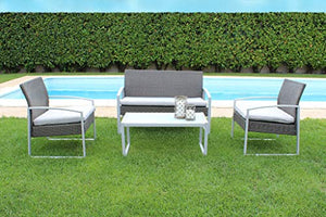 Milani Home s.r.l.s. Salotto da Esterno per Portico e Giardino con Cuscini in Metallo e Wicker Intrecciato Rattan Sintetico, D.11 x 62 x 75/P.59 x 62 x 75/T.83,5 x 45 x 37,5