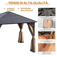 Outsunny Gazebo da Giardino con Tende Laterali 12 Picchetti Gancio per Lampada Alluminio, Poliestere, Acciaio 298x298cm Marrone e Nero