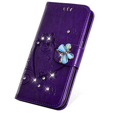 Saceebe Compatibile con Huawei Honor 8 Custodia pelle Cover a libro Portafoglio Flip Case [Custodia in pelle goffrata Love con cordino] Farfalla diamante 360 Grado Anteriore e posteriore Cover,viola