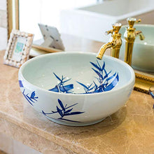 Lavabo da Bagno a Prova di Spruzzi d'Acqua in Ceramica per Hotel con Contenitore lavabo in Ceramica Bianco e Blu Rotondo Lavandini Bagno