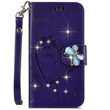 Saceebe Compatibile con Huawei Honor 8 Custodia pelle Cover a libro Portafoglio Flip Case [Custodia in pelle goffrata Love con cordino] Farfalla diamante 360 Grado Anteriore e posteriore Cover,viola