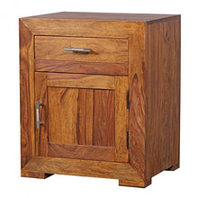 WOHNLING Comodino di Design in Legno massello sheesham 60 cm con cassetto e Porta Comodino per Boxspringbed