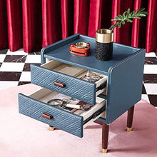 FGDSA Comodino in Stile Nordico, Comodino Blu con Doppio cassetto, Piccolo Armadio da Comodino, Comodino, Tavolo