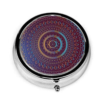 Contenitore rotondo per pillole con motivo mandala, in oro, con 3 scomparti, in metallo, per medicina e vitamine, per viaggi all'aperto
