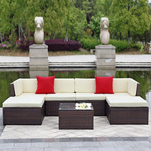IKAYAA 7pcs Ammortizzata Patio Esterno Divano Mobili da Giardino Impostato Vimini Ottomano Divano ad Angolo Mobile Componibile in Rattan TUV Test Report