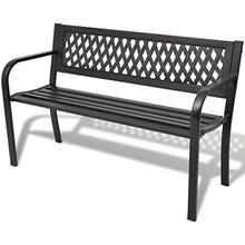 SHENGFENG Panca da giardino nera, acciaio + schienale in PVC, panca per sedersi, panchina esterna 118 x 50 x 75 cm