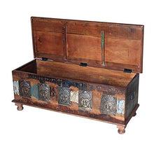 ETNIC ART Etnicart - Cassapanca indiana in legno e decorazioni con Buddha-120x46x47-LEGNO MASSELLO