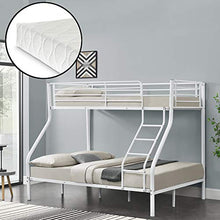 [neu.haus] Letto a Castello Metallo 2 Materassi a Schiuma Fredda Barriera anticaduta 200cm x 140/90cm Letto per Bambini Bianco