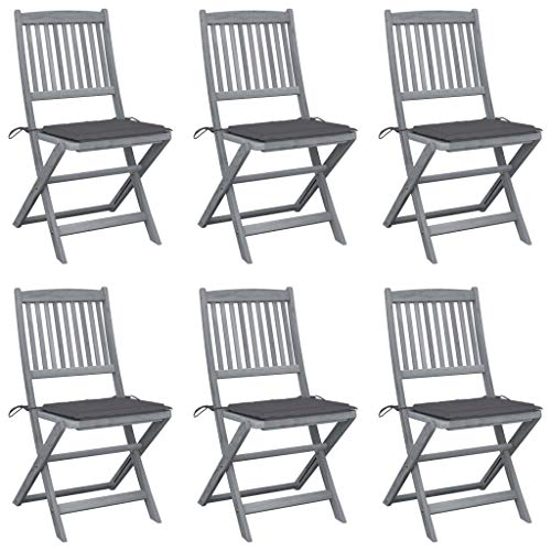 FAMIROSA Sedie da Giardino Pieghevoli 6pz con Cuscini in Massello Acacia-5434