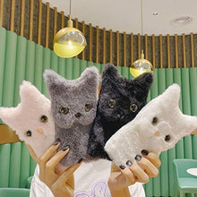 Artfeel Morbido Peluche Custodia per Samsung Galaxy A50,Carino Peloso 3D Gatto Orecchie Cover Inverno Caldo Soffice Pelliccia Cartoni Animati Supporto Cover per Ragazze Donne,Gatto Nero