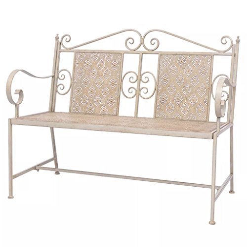 Festngiht Panchina da Giardino/Patio/Balcon/Esterno Schienale Braccioli con 2 Posti in Acciaio Stile Retro 115x58,5x93 cm