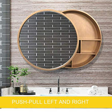 GJSN Nordic Style Modern Home Cabinetto per il Bagno, Armadi a Specchio Bagno Specchio in Legno Massello con Scaffale Trucco a Parete Rotondo a Muro, Sinistra e Destra Push-Pull (Colore: Nero, Dimens