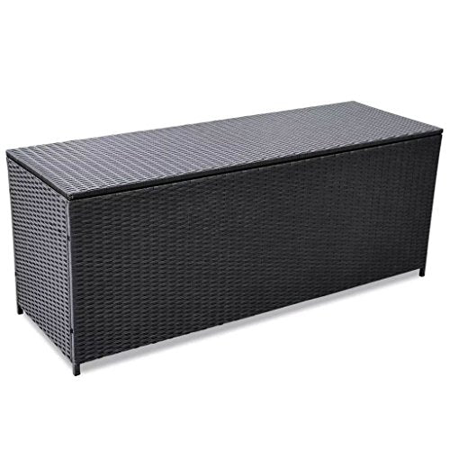 Tuduo Contenitore per Esterni in Polirattan 150x50x60 cm Nero Design Semplice ed Elegante, Robusto e Stabile Baule da Esterno Baule cassapanca Panca Contenitore