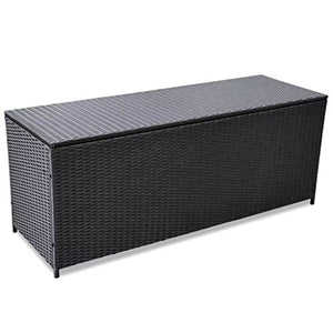 Tuduo Contenitore per Esterni in Polirattan 150x50x60 cm Nero Design Semplice ed Elegante, Robusto e Stabile Baule da Esterno Baule cassapanca Panca Contenitore