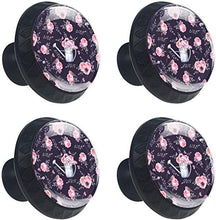 Modello di fiori rosa dipinto nero Pomelli per Porta Set di 4 Pomelli per Mobili Manopole per Cassetti Cucina Armadio Vetro